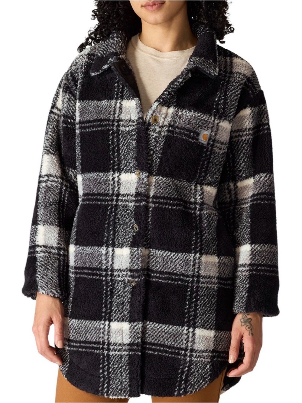 NWT Carhartt Black & White Plaid Fleece Shacket
